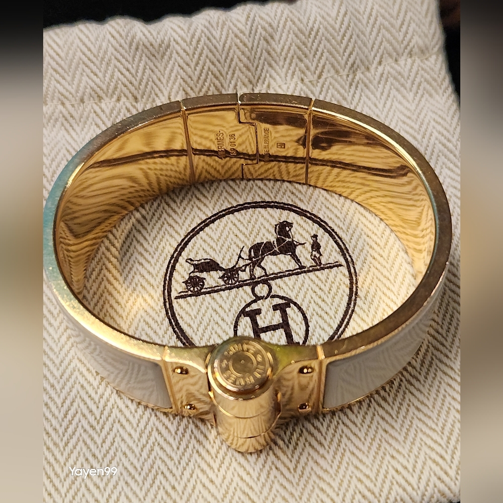 Authentic Hermes Gold and White Bracelet Medium Size